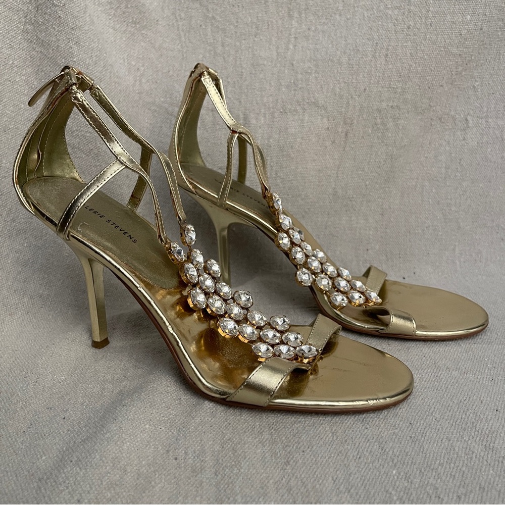 ✨ Valerie Stevens “Deco” Gold Rhinestone Mosaic-Style Heels | Size 7 1/2M ✨